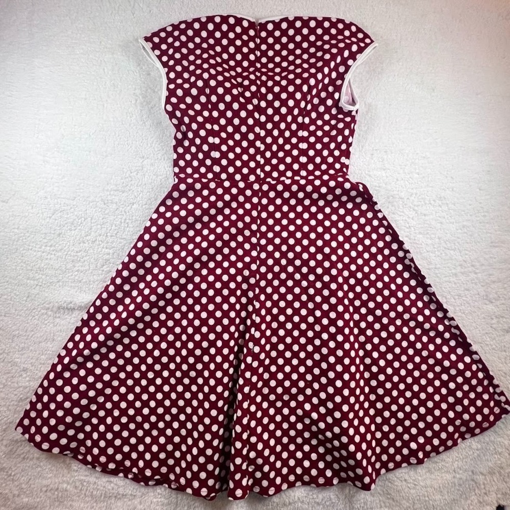 Red White Polka Dot Retro Pin Up Dress Fit Flare Bow Size Large NWT MIUSOL - Picture 2 of 11
